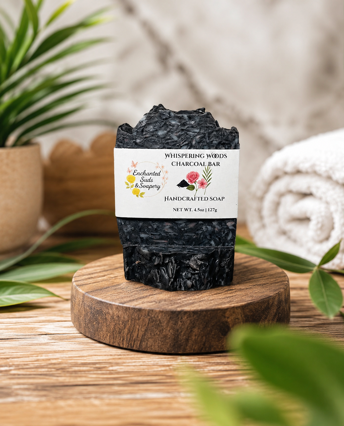 Whispering Woods Charcoal | Tea Tree, Rose, Geranium Soap